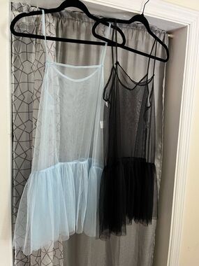 2 NWT Claire's Sheer Slip with Tulle Hem in Light Blue and Black